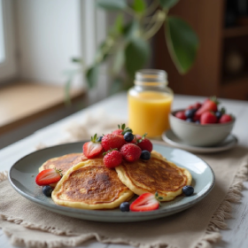 Frugtkurvens Amerikanske Pandekager med bær, pandekager opskrift, opskrift, amarikanske pandekager, nemme pandekager